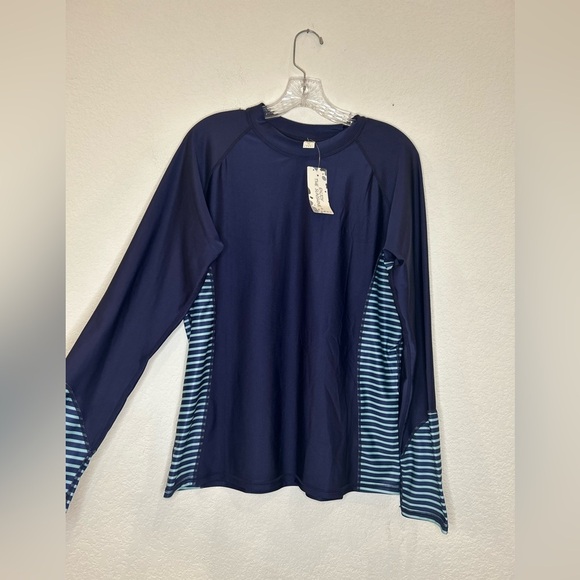 Enjoy the Sunshine Rash Guard Navy Blue with Baby Blue Stripes Size XL - Picture 4 of 4